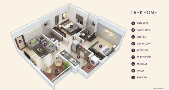 2 BHK Cut Section View